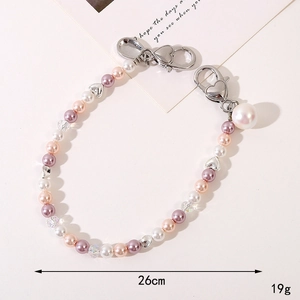 26cm Candy colored acrylic beaded hand chain for bags and phones with silver heart-shaped clasps