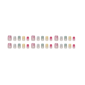 Rainbow gradient press-on nails set with pearlescent finish in medium short square shape