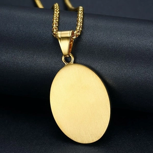 Hip hop gold plated stainless steel oval Virgin Mary pendant necklace with pearl chain