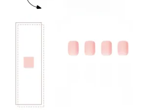 Flat lay of eight matte pink square press-on nails with a soft frosted finish on white background