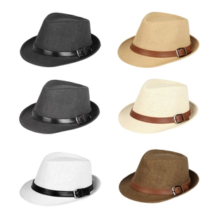 Fedora Hat Paper Straw Breathable Sunshade Summer Beach Vacation Vintage Jazz Style With Leather Belt Metal Buckle For Unisex