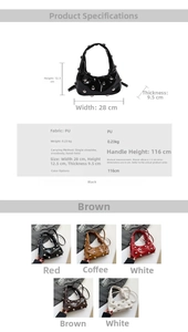 Detailed size chart for trendy PU leather rivet shoulder bag with 28cm width dimension
