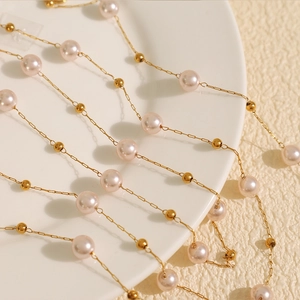 Minimalist Starry Sky Artificial Pearl Necklace For Women Fashion Gold Plated Stainless Steel French Retro Adjustable Clavicle Chain