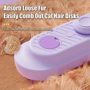 Lavender pet steam massage brush with foldable handle for cat and dog grooming and hair removal