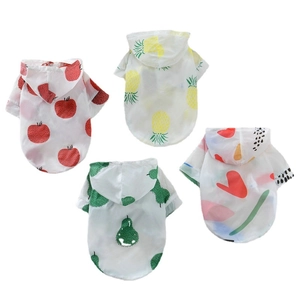 Breathable dog sun protection shirts featuring apple pineapple and pear fruit patterns