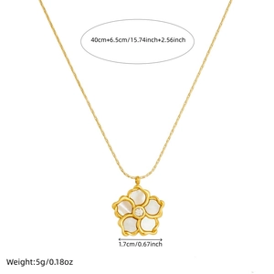 Gold-plated stainless steel necklace with a white floral pendant and sparkling crystal center