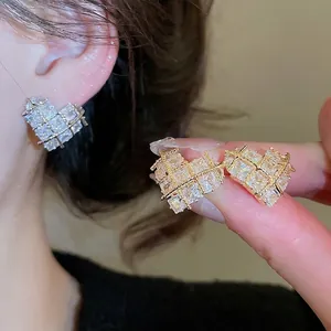 Herz Ohrstecker Schicker Schmuck Für Damen Mit 925 Sterling Silber Ohrstecker Kupfer Quadrat Zirkonia Luxus