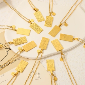 18k gold plated stainless steel 12 zodiac constellation square pendant necklace set