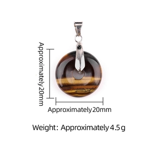 Tiger eye stone donut pendant 20mm round healing crystal with metal bail clasp