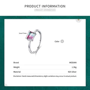 Elegant S925 sterling silver ring with 5x7mm rectangular watermelon tourmaline gemstone