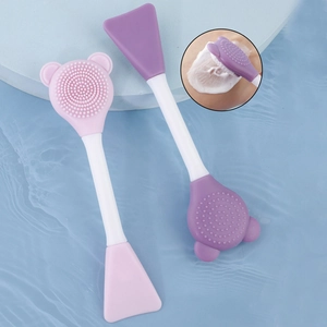Dual-ended silicone face brush set with massage bristles and facial mask applicator tool