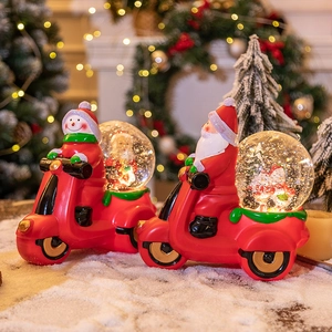 Coffret boules à neige de Noël avec Père Noël et bonhomme de neige sur motos rouges
