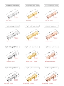 Technical chart of 18K gold plated screw clasps in cylindrical and pumpkin shapes for jewelry