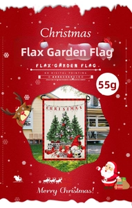 Detailed view of 55g Christmas linen garden flag with gnome and digital printing