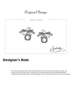 Detailed design sketch of 925 sterling silver bow stud earrings with sparkling stones