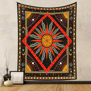 Mystischer Himmlischer Wandteppich Polyester Sonne Mondphase Tierkreiszeichen Druck Böhmischer Tarot Stil Dekoration