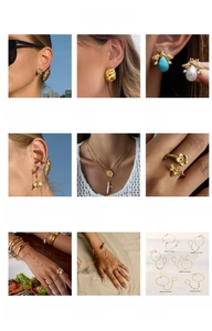 Edelstahlschmuck-Kollektion mit Bienenringen, Perlenketten und eleganten Ohrringen