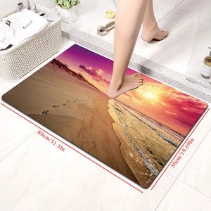Detail view of sunset beach diatom mud bath mat with 80x50cm dimensions and non-slip surface