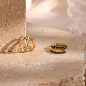 Minimalist 18K gold plated hoop earrings with micro-inlaid white and green zircons