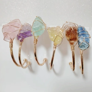 Bracciale Rigido In Cristallo Di Pietra Naturale Irregolare Avvolto In Filo Placcato Oro Gioielli Boho Fatti A Mano Donna