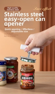 Detail of adjustable stainless steel jar opener showing manual twisting mechanism on a lid