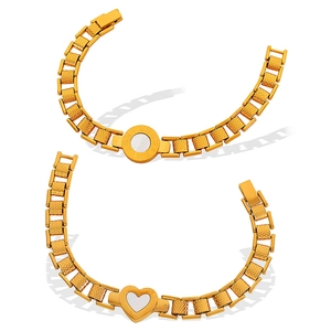 Gold Roman numeral and heart charms stainless steel bracelets with matte links
