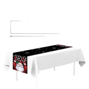 Christmas table runner with Santa Claus JOY design and white snowflakes on black fabric