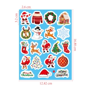 Cartoon Christmas stickers set with Santa and reindeer on blue background, size 16x12cm