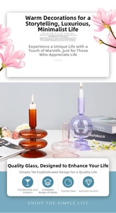 Elegant glass candle holders in amber, pink and purple with a modern geometric design