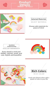 Detail of colorful resin flatback charms including rainbow, unicorn and balloon shapes