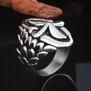 Vintage silver gothic dragon scale cross ring in durable stainless steel for men