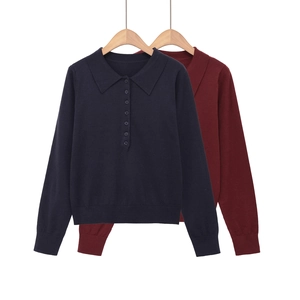 Polo In Maglia Da Donna Manica Lunga Bottoni Maglione Casual Risvolto Top In Maglia Morbido Elegante Tinta Unita Autunno