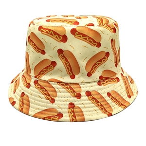 Chapeau Bob Réversible Imprimé Hot Dog Graphique Alimentaire Polyester Protection Solaire Extérieur Rétro Unisexe Nouveauté