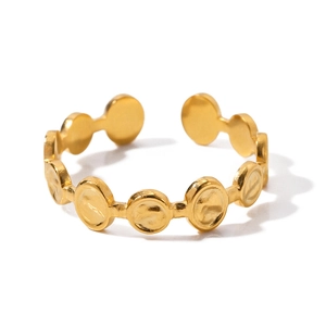 Minimalist 18k gold plated stainless steel open ring with interlocking circular concave discs