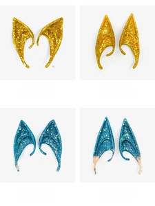 Glittery gold and blue elf ears in 10cm and 12cm sizes for Halloween cosplay costumes