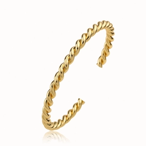 Bracciale rigido aperto placcato oro minimalista con trama a corda ritorta lucida