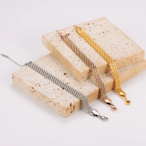 Fashion woven stainless steel mesh bracelet set in gold silver and rose gold finishes