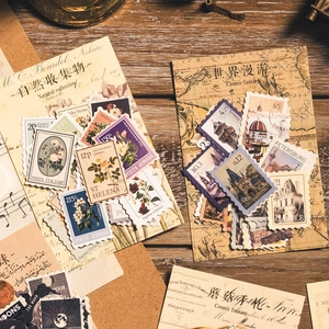 Vintage botanical and architectural stamp stickers set for DIY creative decoration