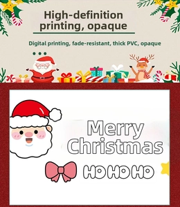 Close-up of thick PVC Christmas sticker with Santa, pink bow and HO HO HO text