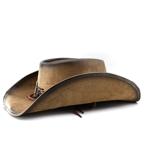 Classic wide brim brown faux suede western cowboy hat with woven band decoration