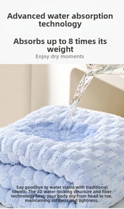 Macro demonstration of light blue waffle towel showing high water absorption performance