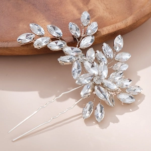 Épingle à cheveux mariée argentée avec strass marquise et fourche métallique en U de mariage