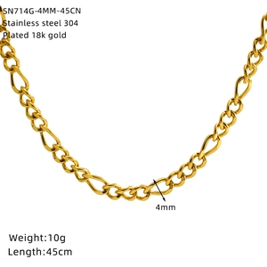 Detail of 4mm wide 18k gold plated stainless steel Cuban chain necklace with dimensions