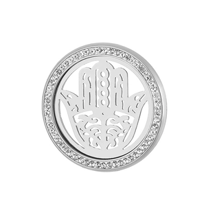 Silver stainless steel Hamsa hand pendant with rhinestone bezel for DIY jewelry