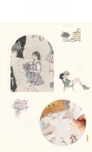 Close-up of waterproof PET girl theme stickers showing water droplets and easy peeling