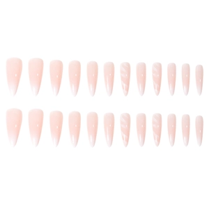 Faux ongles longs en amande avec dégradé rose doux et motifs de marbre blanc
