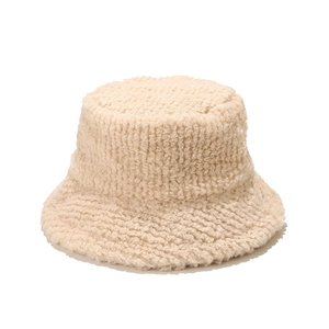 Plush cream white bucket hat for winter featuring a thick fleece and round top design