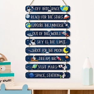 Wooden Space Theme Wall Hanging Decor Astronaut Rocket Planet Inspirational Quotes For Kids Room Nursery Nursery Art Sign