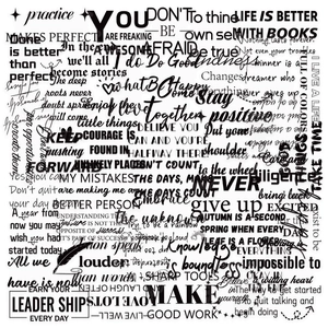 Close-up of waterproof PET collage stickers with English inspirational quotes and icons