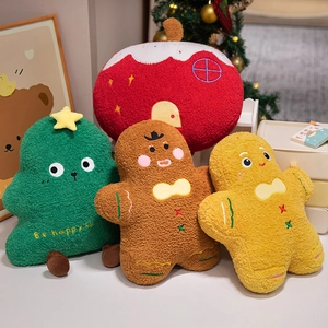Christmas Plush Pillow Gingerbread Man Tree Shape Soft Granular Velvet Cartoon Decorative Toy Doll Holiday Gift Home Decor